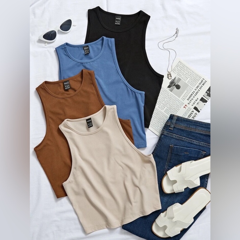 SHEIN Essnce 4pcs Rib Knit Solid Tank Top